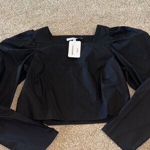NWT OLIVACEOUS Black Crop Top w/Puff Sleeves "Eyes on You" Size Medium